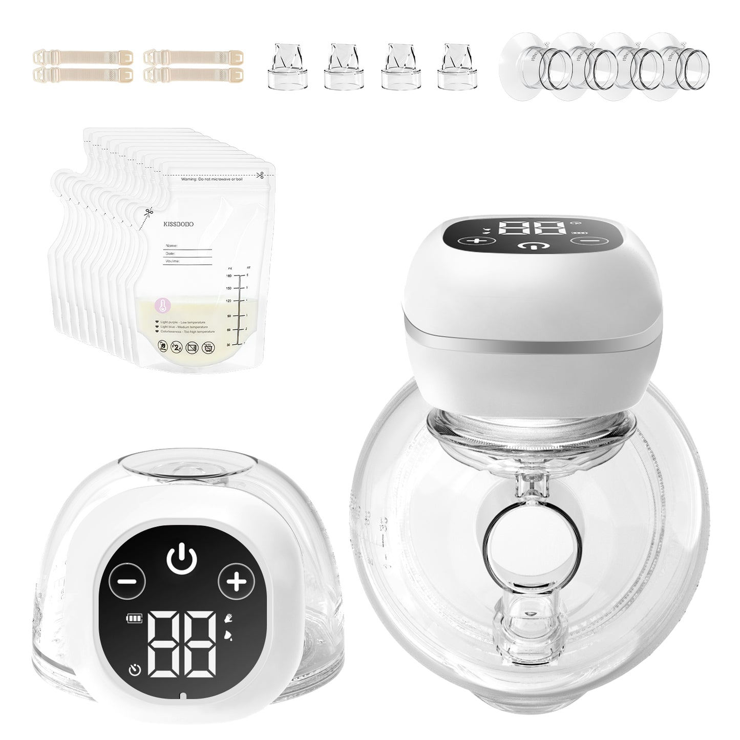 KISSBOBO Electric Breast Pump 2pack，Powerful, Wearable, and Quiet 3 Modes, 12 Levels, LED Touch Screen