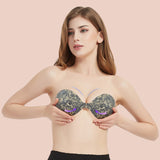 KISSBOBO Adhesive Bra, Lace Pattern Strapless Adhesive Backless Bra,Reusable Bra Backless Invisible, Come with Nipple Pads for Evening Dress Wedding Dress Swimsuit and Backless Clothing-1