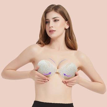 KISSBOBO Fashion Lace Adhesive Strapless Sticky Invisible Push up Reusable Silicone Gel Bra for Women for Backless Wedding Dress