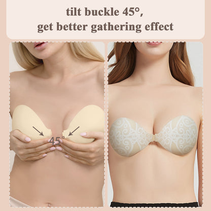 KISSBOBO Fashion Lace Adhesive Strapless Sticky Invisible Push up Reusable Silicone Gel Bra for Women for Backless Wedding Dress