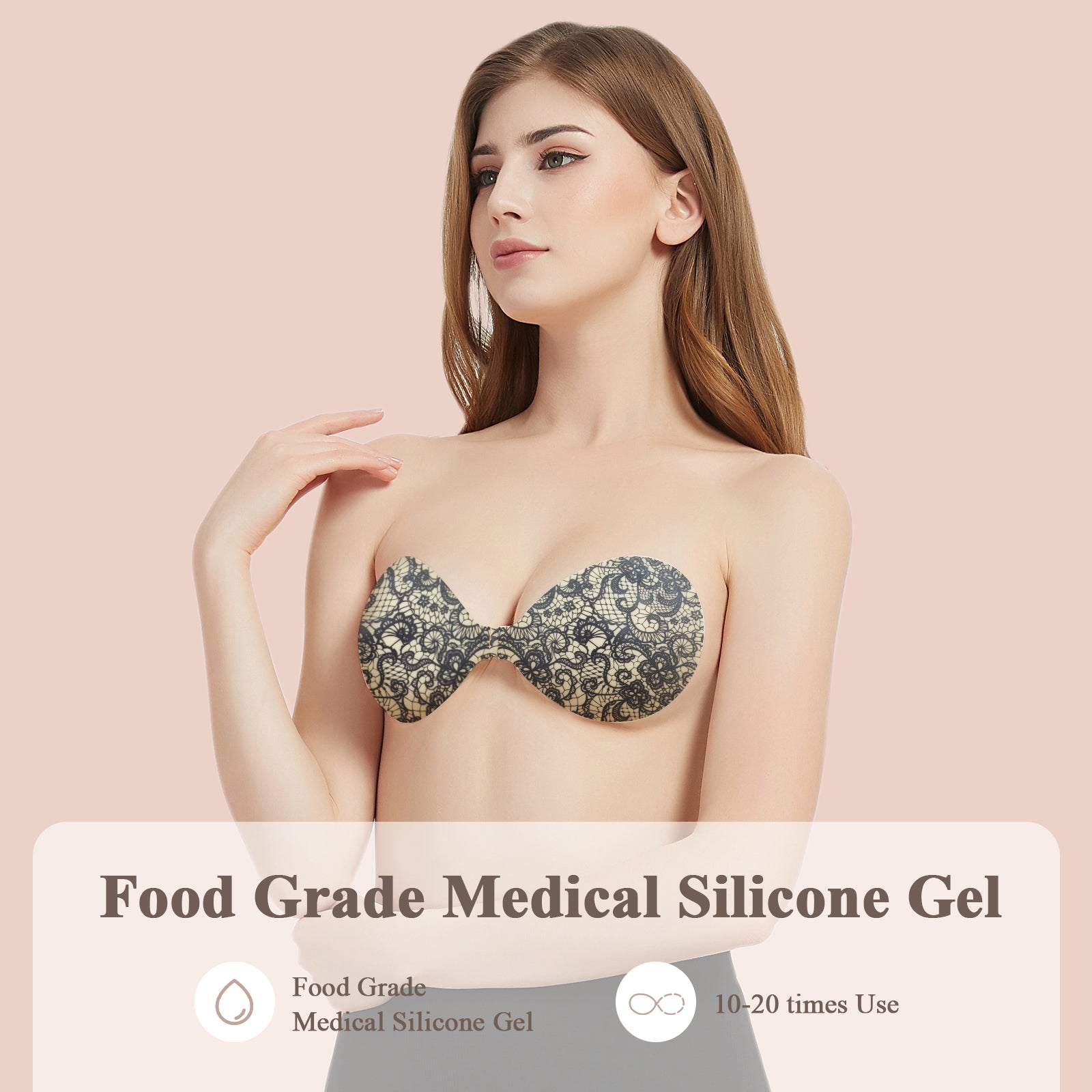 Silicone backless bra with lace