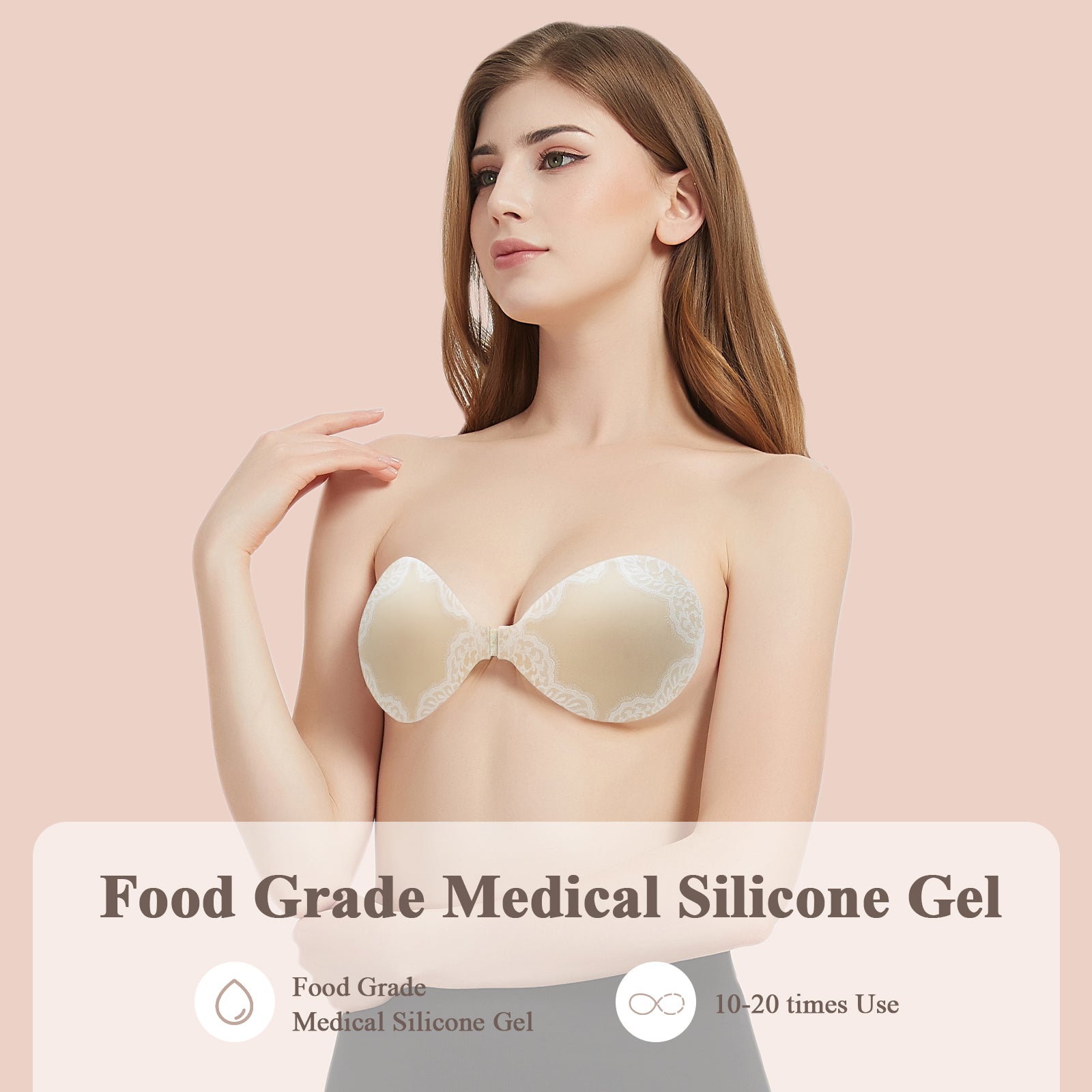 Adhesive Bra For Wedding Dress, Push-Up, Thick Silicon Breast Pad, Strapless,  Sleepwear, No Exposure