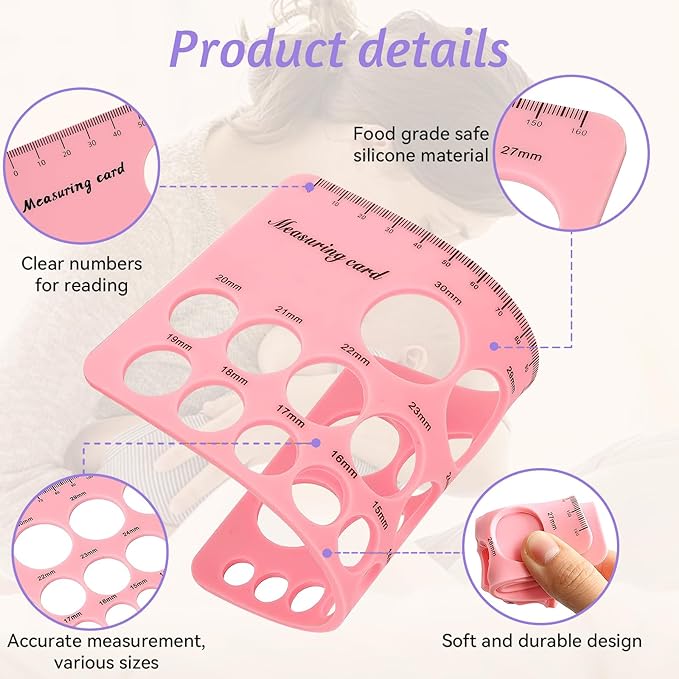 KISSBOBO Règle de téton, outil essentiel de mesure de la bride pour tire-lait, mesure de la taille de la bride en silicone souple, outil de mesure de la bride du sein, indispensable pour les nouvelles mamans/femmes (rose)