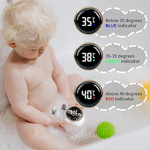 Thermomètres de bain, thermomètres à eau numériques pour bébé, jouet flottant pour l'heure du bain avec écran tactile LED, trois lumières colorées et mesure de la température ambiante, lectures d'eau rapides et précises