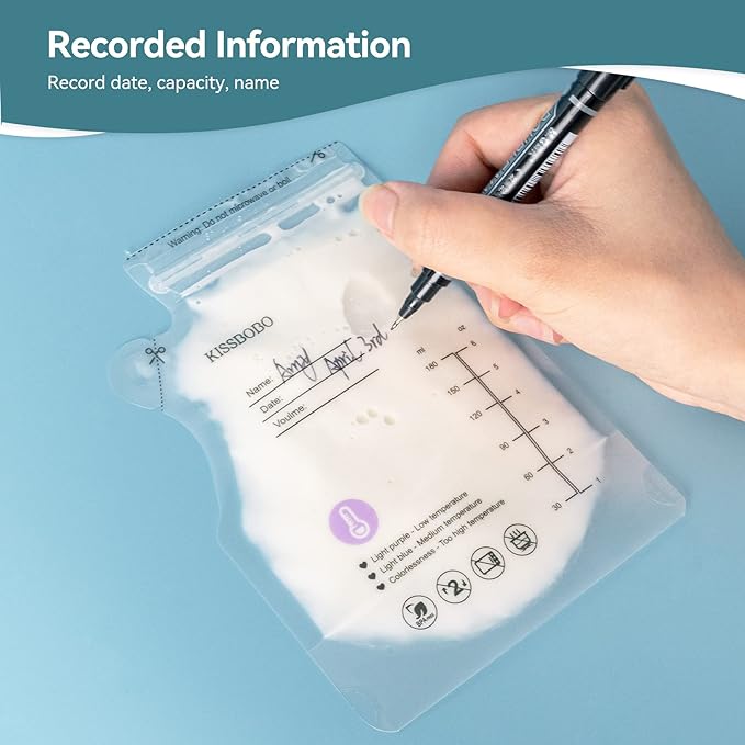 Breast Milk Storage Bag, Milk Storage Bags Breastfeeding for Freezer, Temperature Sensing Feature, Ready-to-Use,Self-Standing,BPA Free, with Pour Spout 60 Count, 180ML