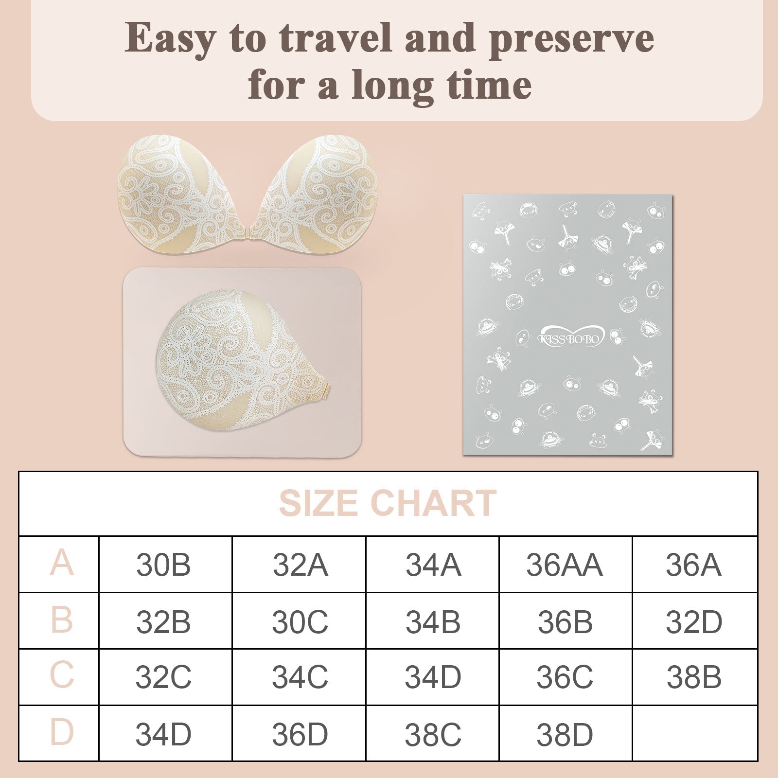 KISSBOBO Fashion Lace Adhesive Strapless Sticky Invisible Push up Reusable Silicone Gel Bra for Women for Backless Wedding Dress-5