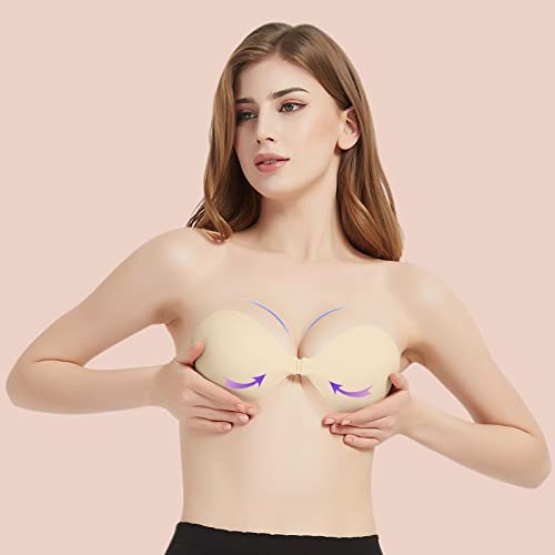 kissrose Plunge Sticky Bra Push Up,Deep U Shape Strapless Adhesive Bra  Reusable Invisible Adhesive Bras,Backless Sticky Bra A Cup Beige at   Women's Clothing store